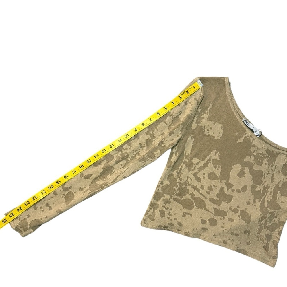 ZARA Medium Asymmetrical One Shoulder Textured Knit Long Sleeve Top Beige Tan - Picture 6 of 8